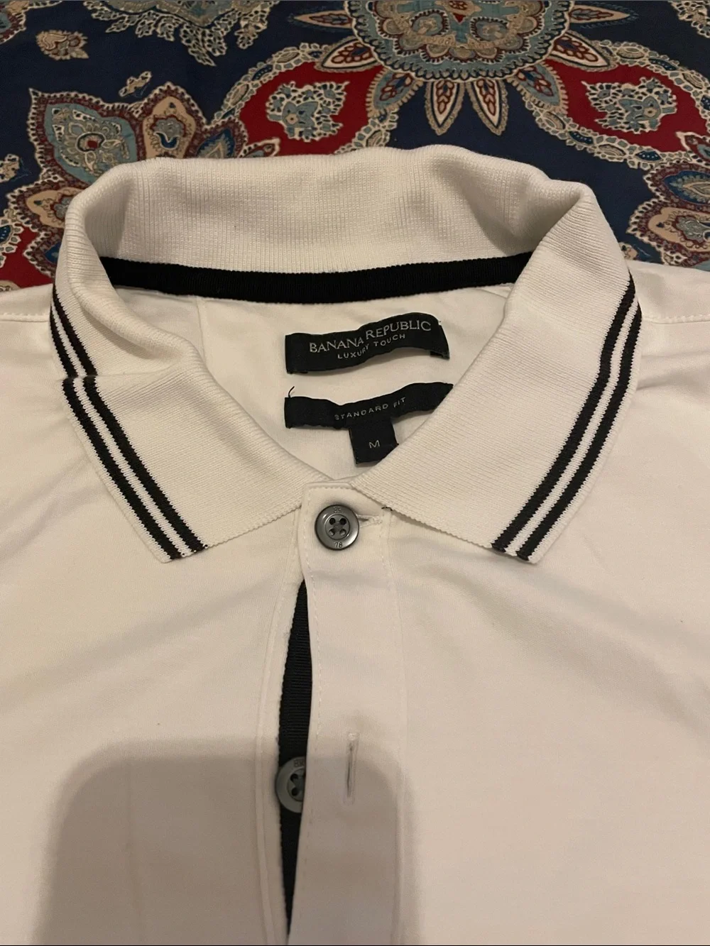 Banana Republic White Polo with Black Contrast Trim
